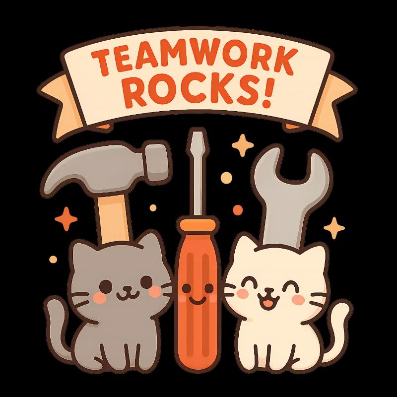 Teamwork Rocks – Cute Cats with Tools