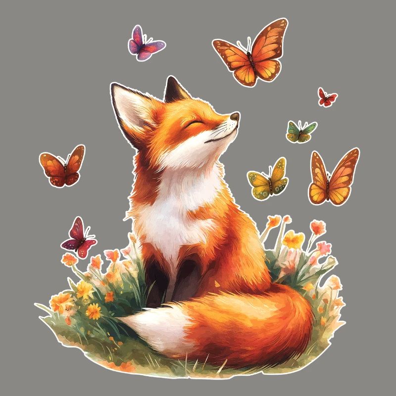 Renard avec des papillons
