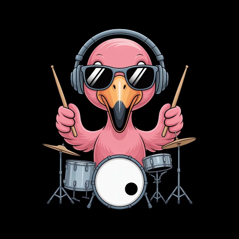 Flamingo Drummer Mit Kopfhörer Und Sonnenbrille