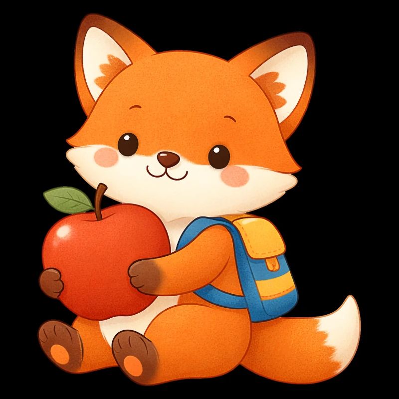 Cuddly fox with apple and backpack