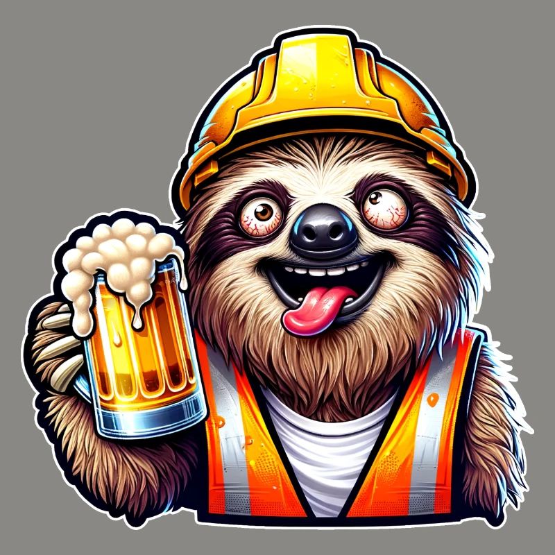 Sloth Construction Worker With Beer Drunk Funny