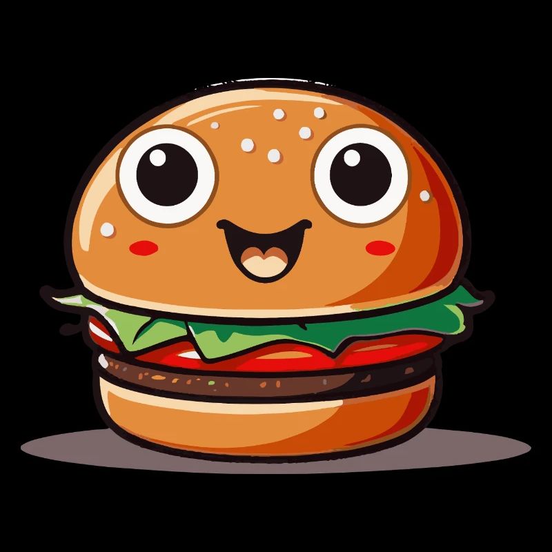 Mignon hamburger de dessin animé avec un visage souriant