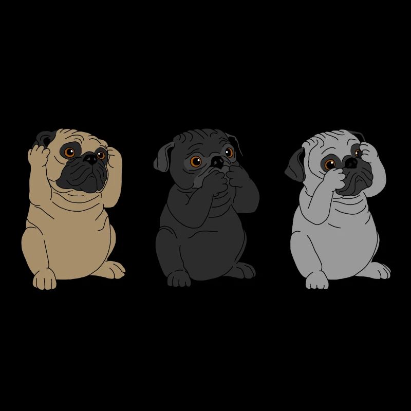 Pug hear nothing - say nothing - see nothing