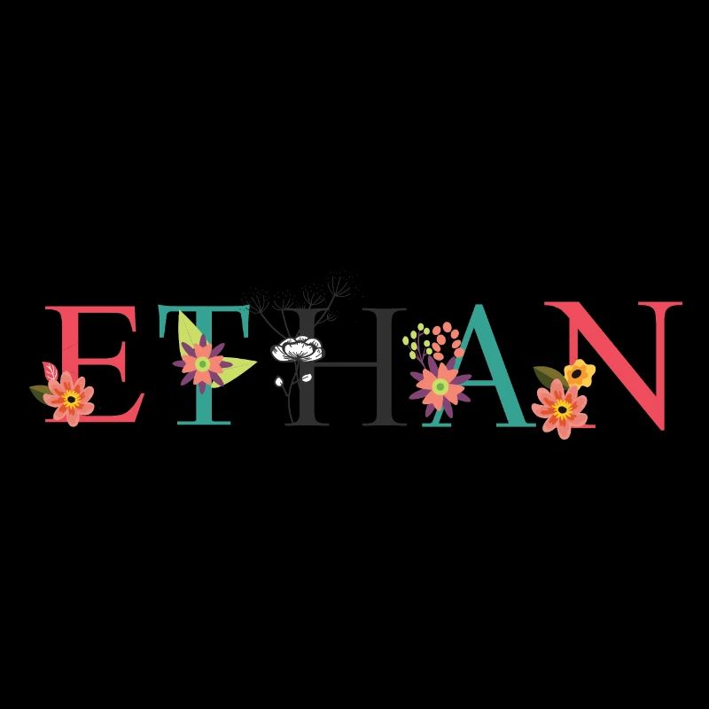 ETHAN Name Art avec des fleurs brodées