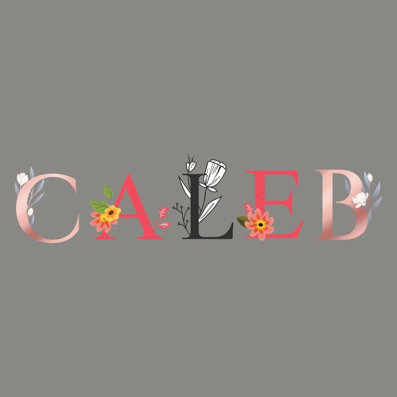 Art du nom CALEB avec fleurs brodées
