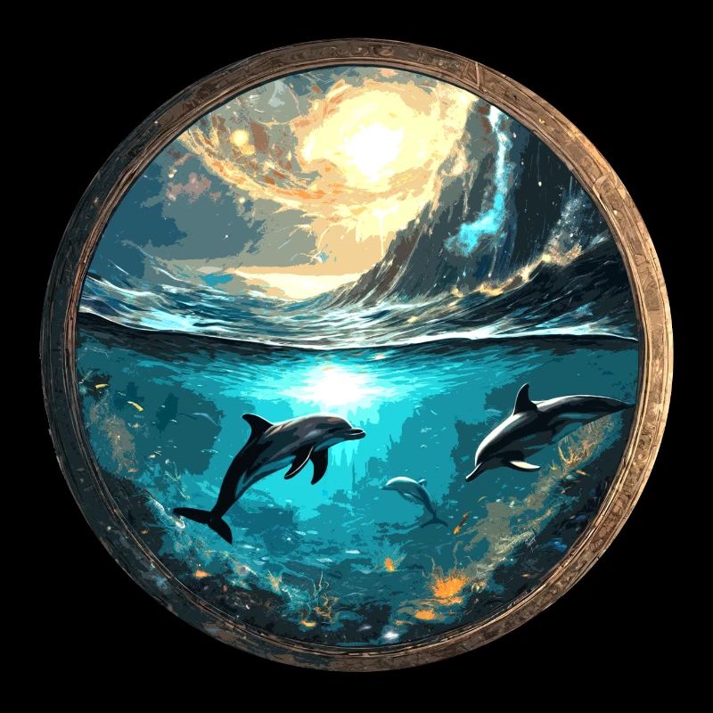 Dolphin,Gold,Water,Sea,Circle,Epic,Reflection