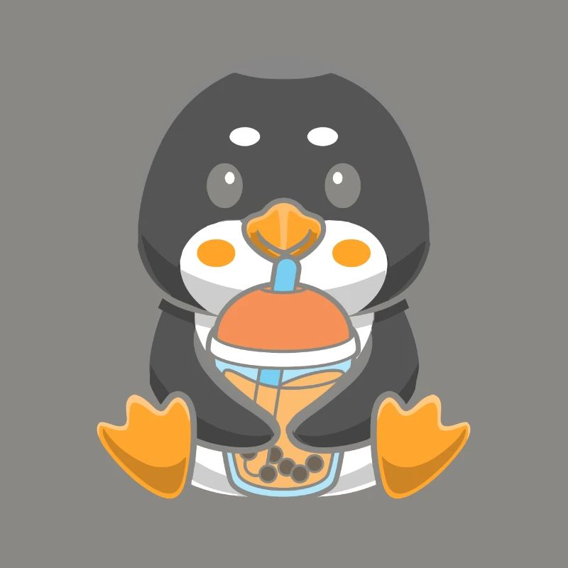 Bubble Milk Tea Penguin drinks Boba Milk Tea
