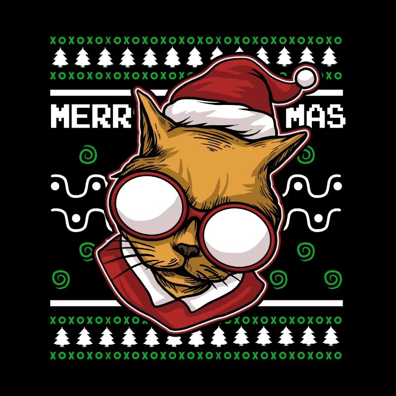 Moche pull de Noël Tshirt chat de Noël