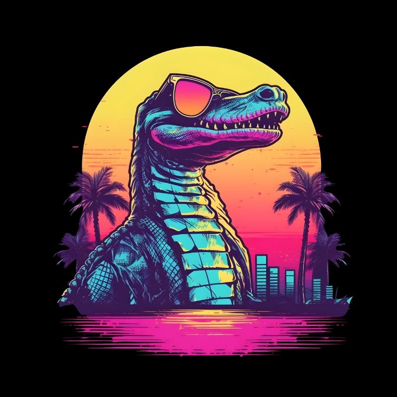Synthwave crocodile sunset