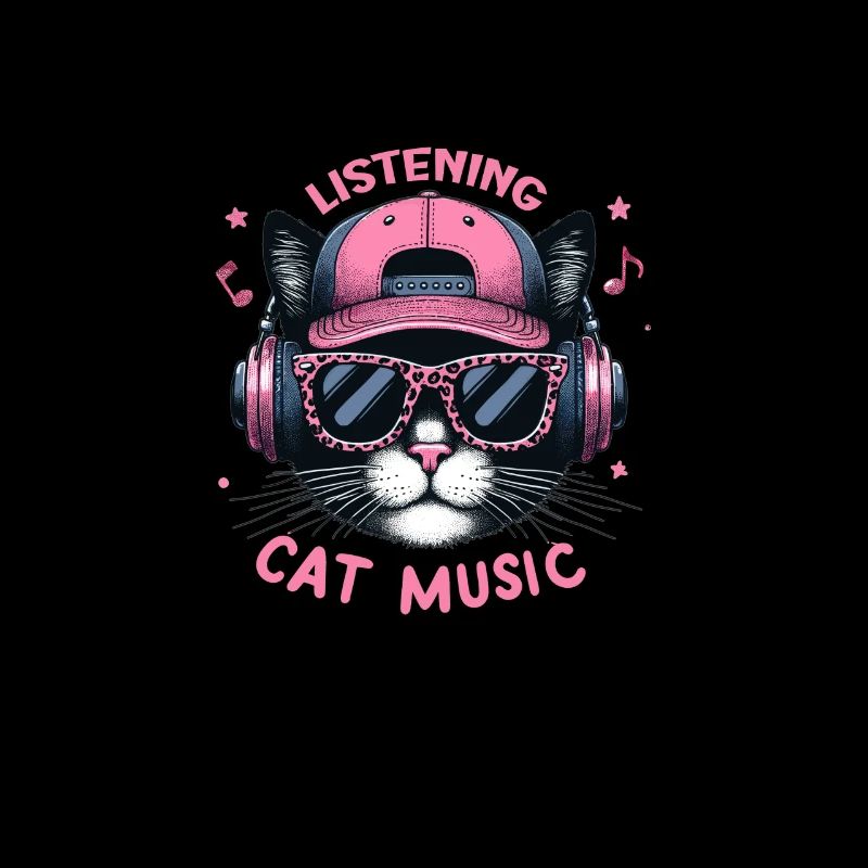 Comic Katze mit Kopfhörer und Sonnenbrille hört