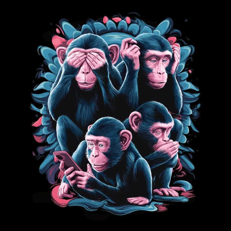 Wise Monkey With Mobile Phone Funny Multi Media Design