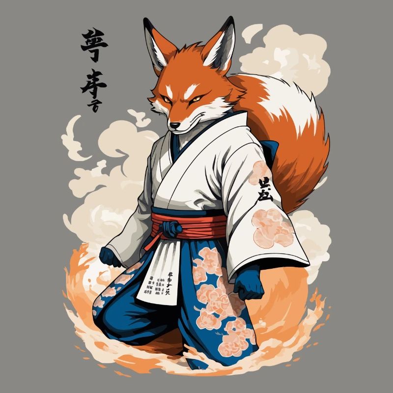 Kitsune Samurai Fox Vintage Ukiyo-e Style