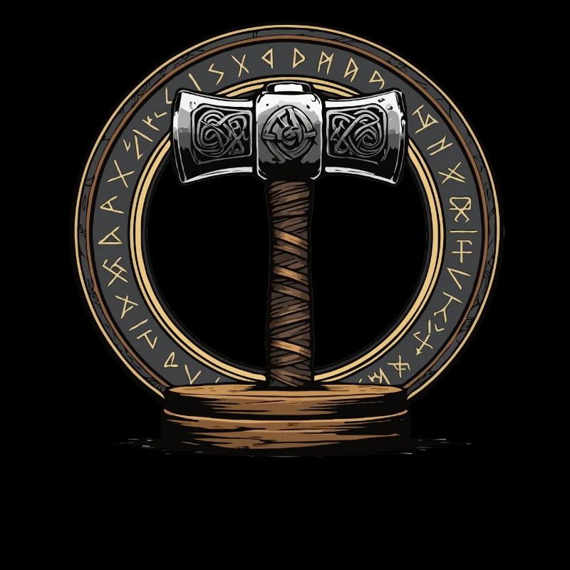 Viking Hammer Warrior Valhalla Runic Circle Thor