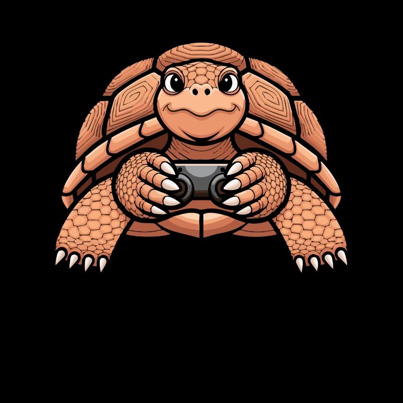 Cheerful turtle playing a video game