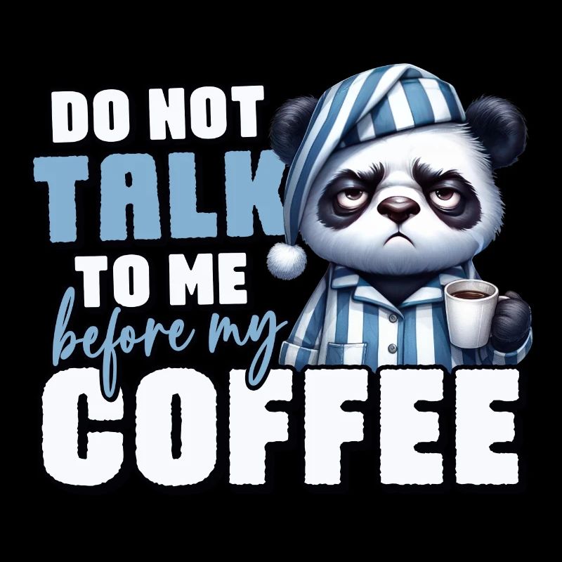Grumpy panda bear with coffee