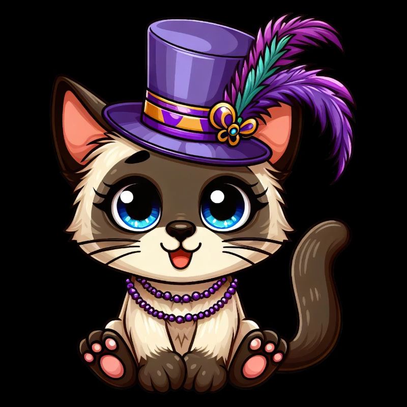 Cute Siamese Cat Mardi Gras Comic