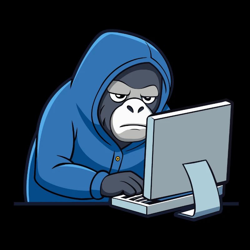 Mignon gorille hacker en sweat à capuche devant le PC