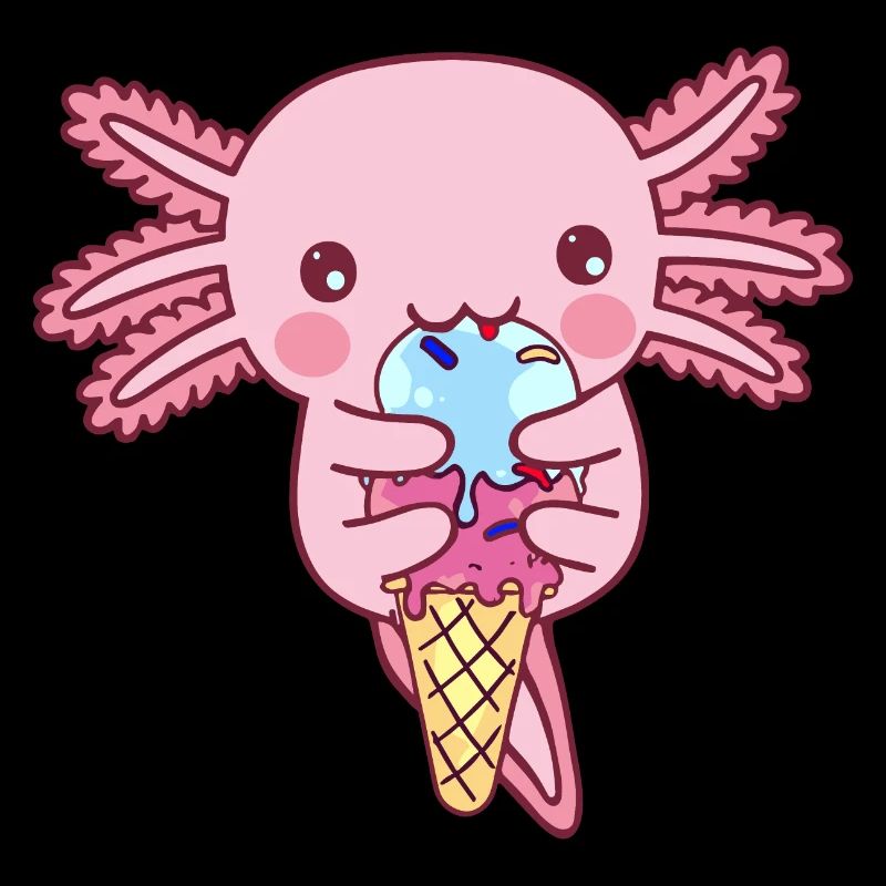 Süßer Axolotl isst ein Eis