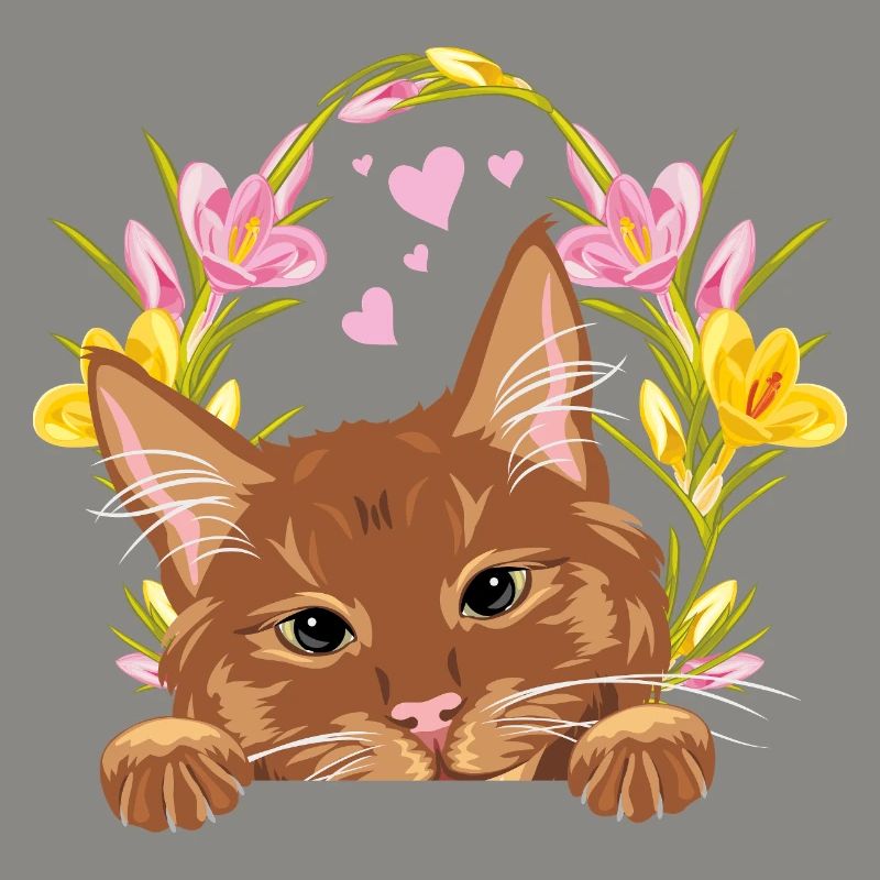 Jeter un coup d’œil mignon chat roux avec une couronne de fleurs