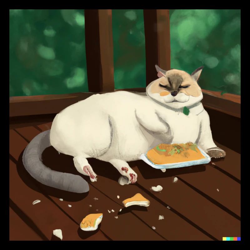 Cat makes himself comfortable and eats