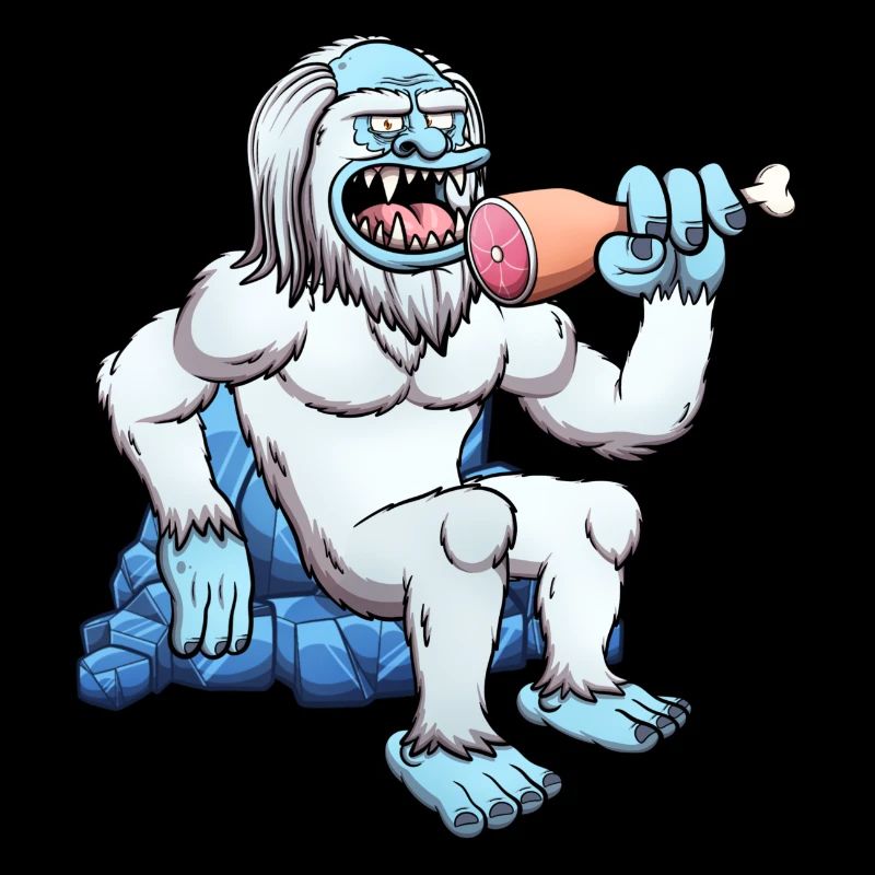 Yeti mangeant de la viande