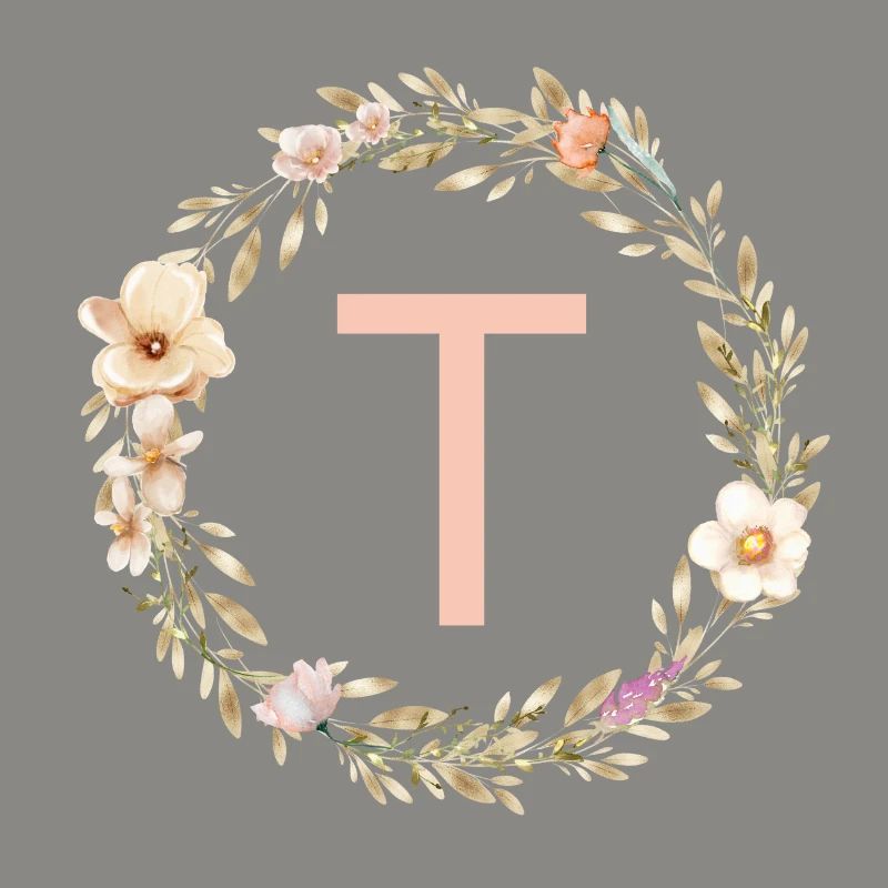 Personalisierbar Monogramm T Blumenkranz Boho