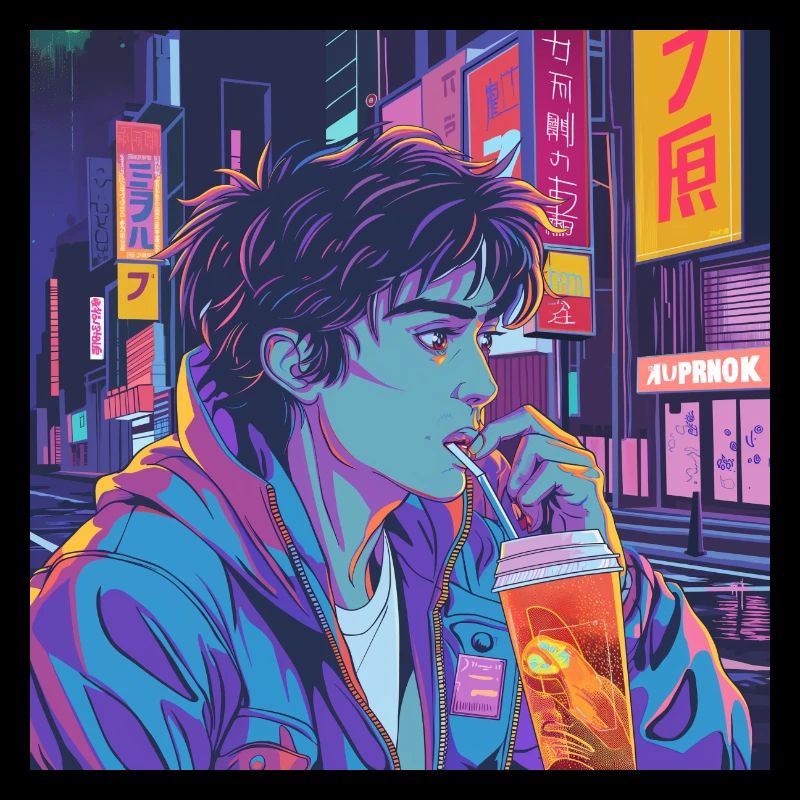 Années 80 Anime Guy Calmant Impression de mode de haute qualité