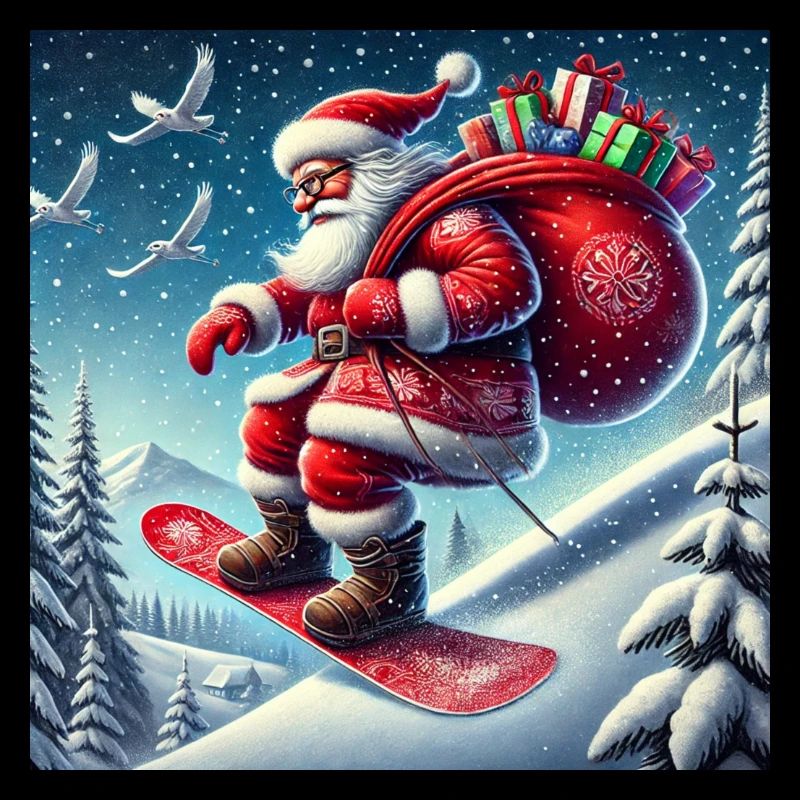 Weihnachtsmann auf Snowboard