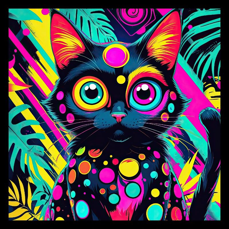 style de dessin animé de couleur néon chat chien art design cool