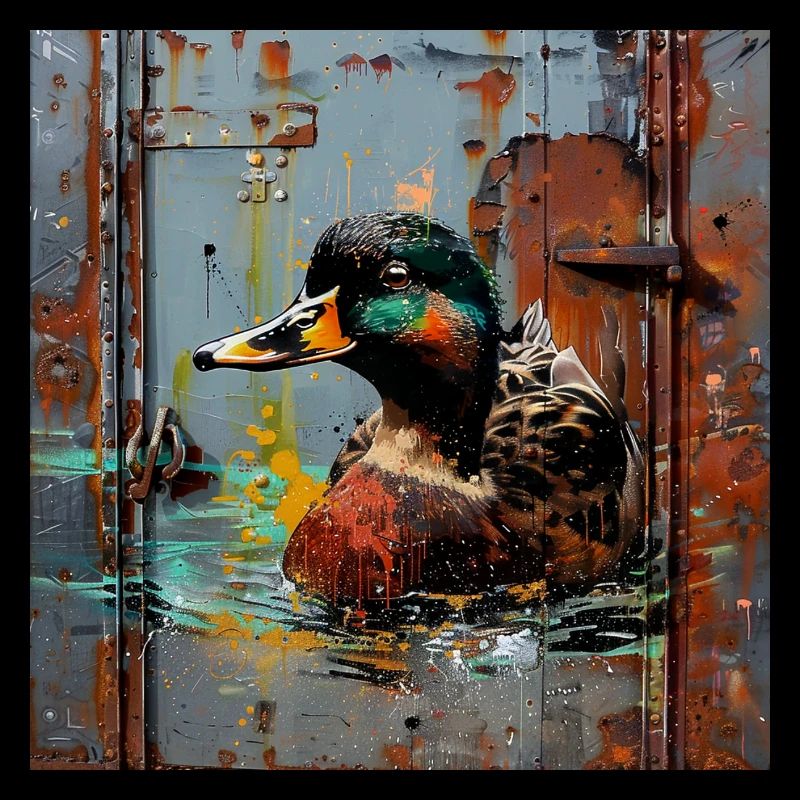 Graffiti Floating Mallard Rusty Background