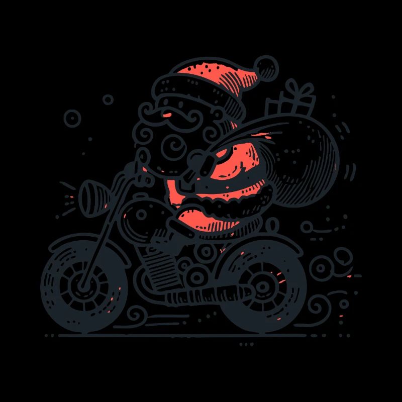 Weihnachtsmann auf Motorrad gezeichnet