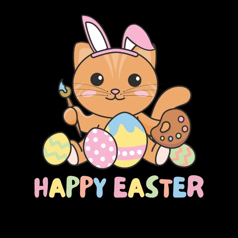 happy easter cute cat Easter with Easter eggs