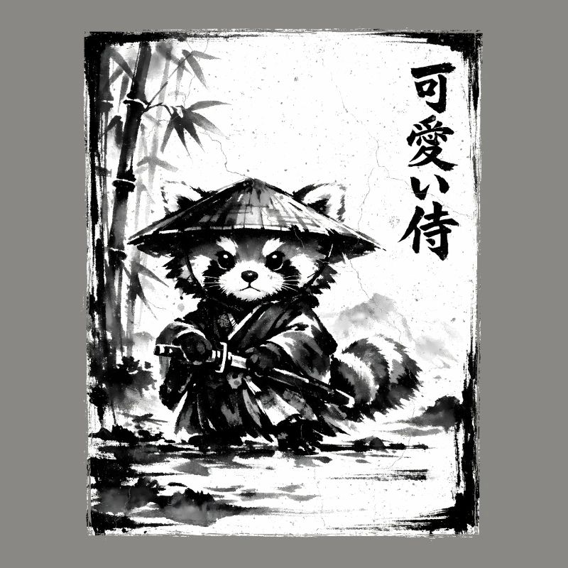 Samurai Red Panda Sumi-e Ink Drawing