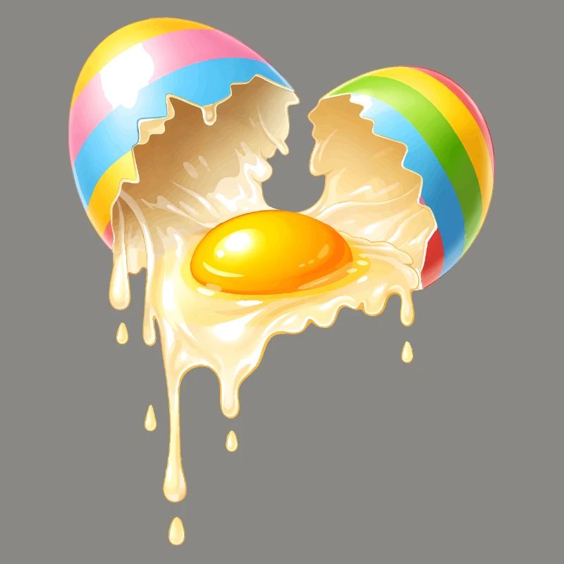 Broken Easter egg with flowing egg yolk