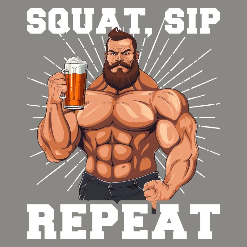 Bodybuilder Gym Bier Squat Sip Repeat
