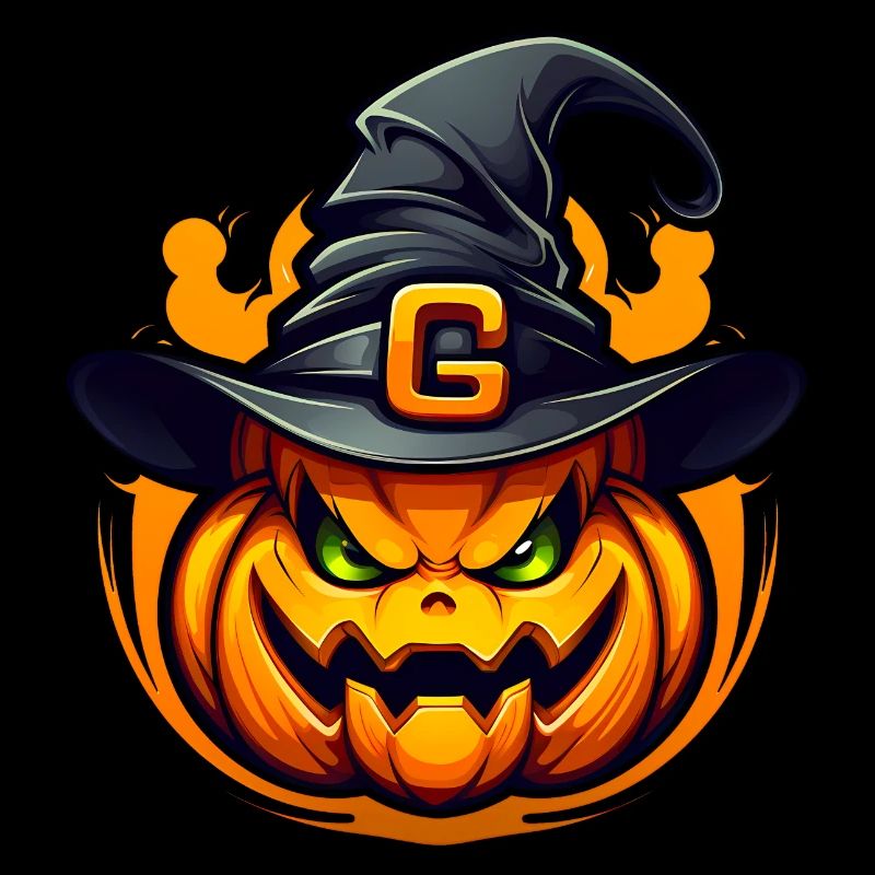 Evil Halloween pumpkin with witch hat
