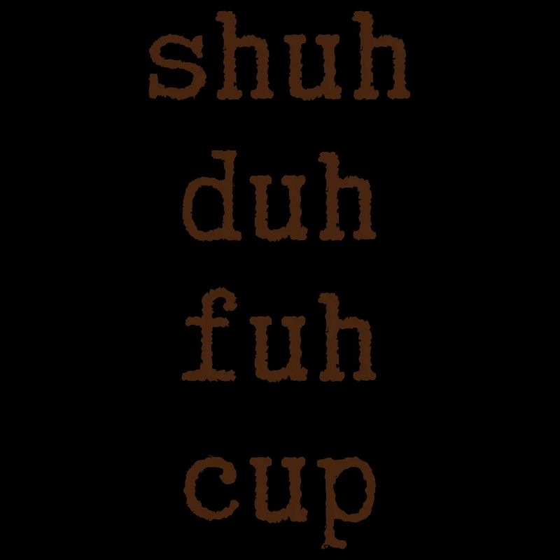 Rust-colored word art on mug