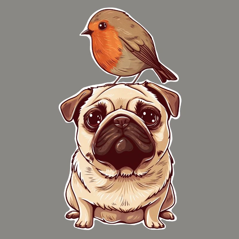 Mops mit Vogel