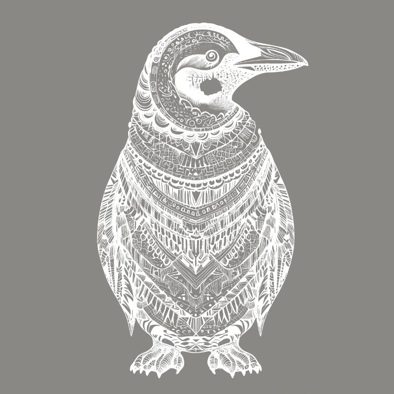 Cool penguin with boho ethno patterns in white