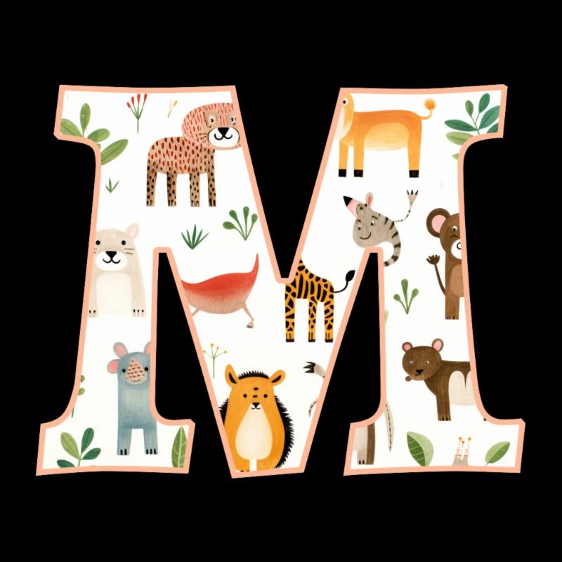 Letter M, Monogram, Animal Pattern
