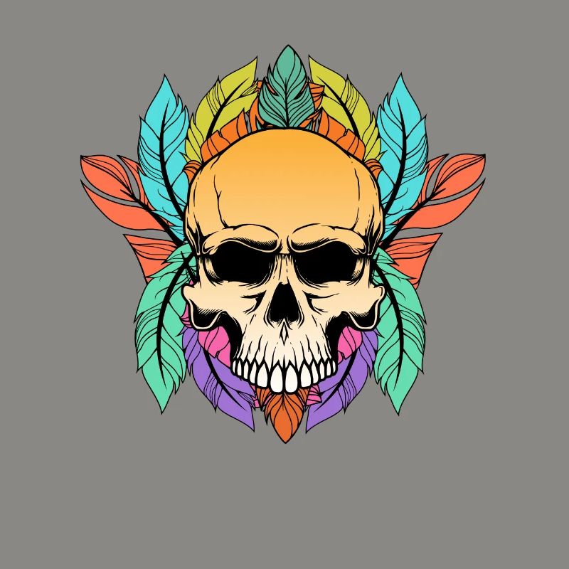 Colorful Skull Feathers Pattern Peace Gothic