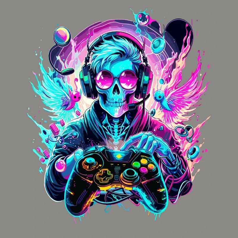 Synthwave Skull Gaming Controller Art