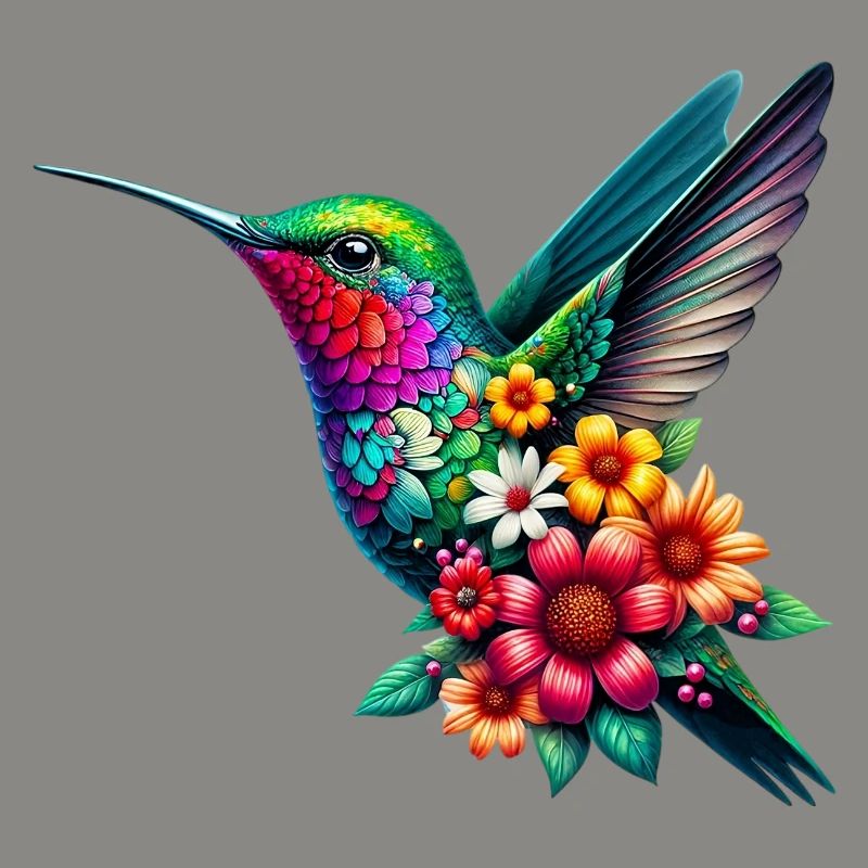 Colibri décoré de fleurs