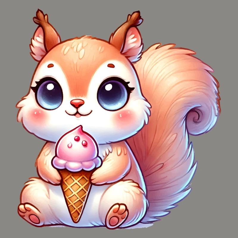 Das niedliche Eichhörnchen genießt ein buntes Eis