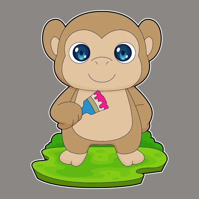 Monkey Painter Brush Painting