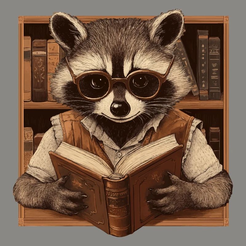 Intelligenter Waschbär mit Brille und Buch – Büche