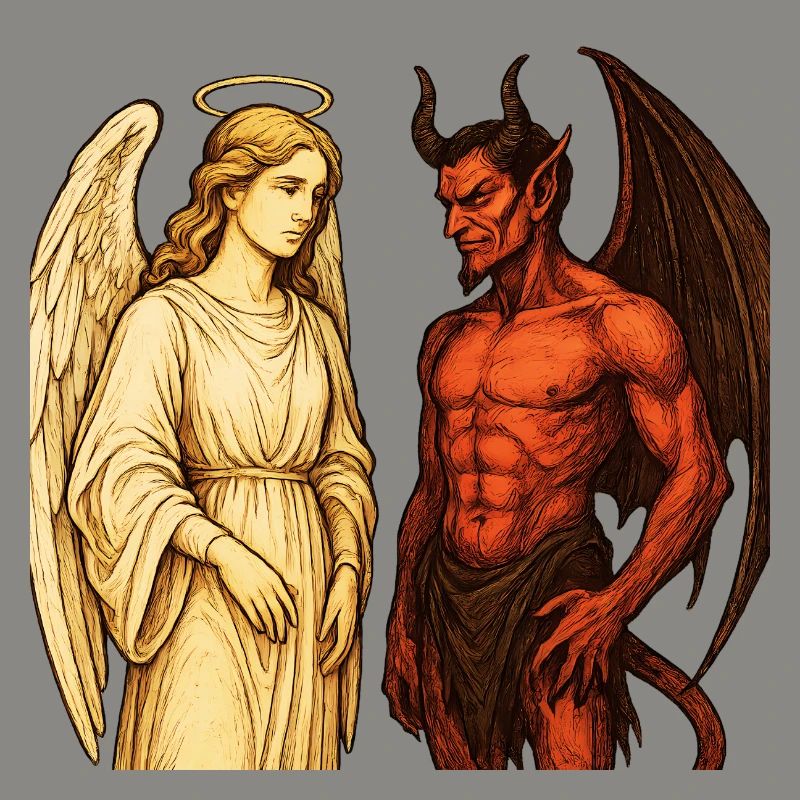 Himmlischer Engel gegen feurigen Dämon Illustration