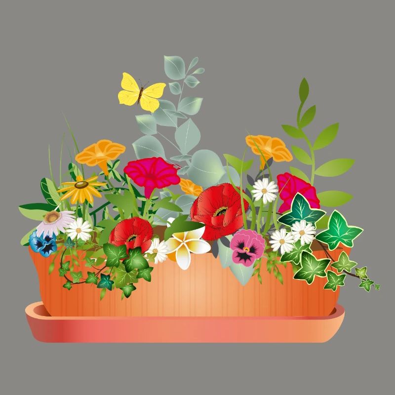 Fleurs colorées dans un bac à fleurs