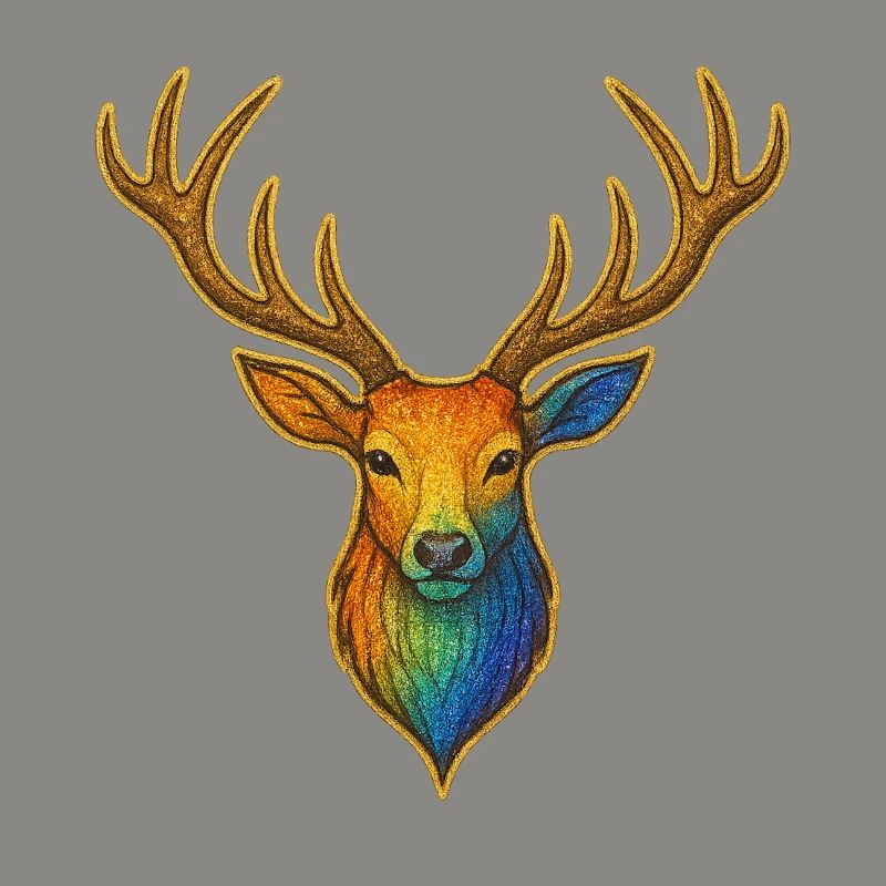 Rainbow deer with gold frame