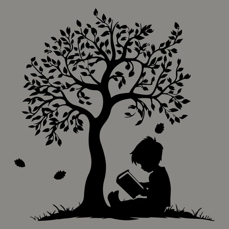 Child Reading Under Tree